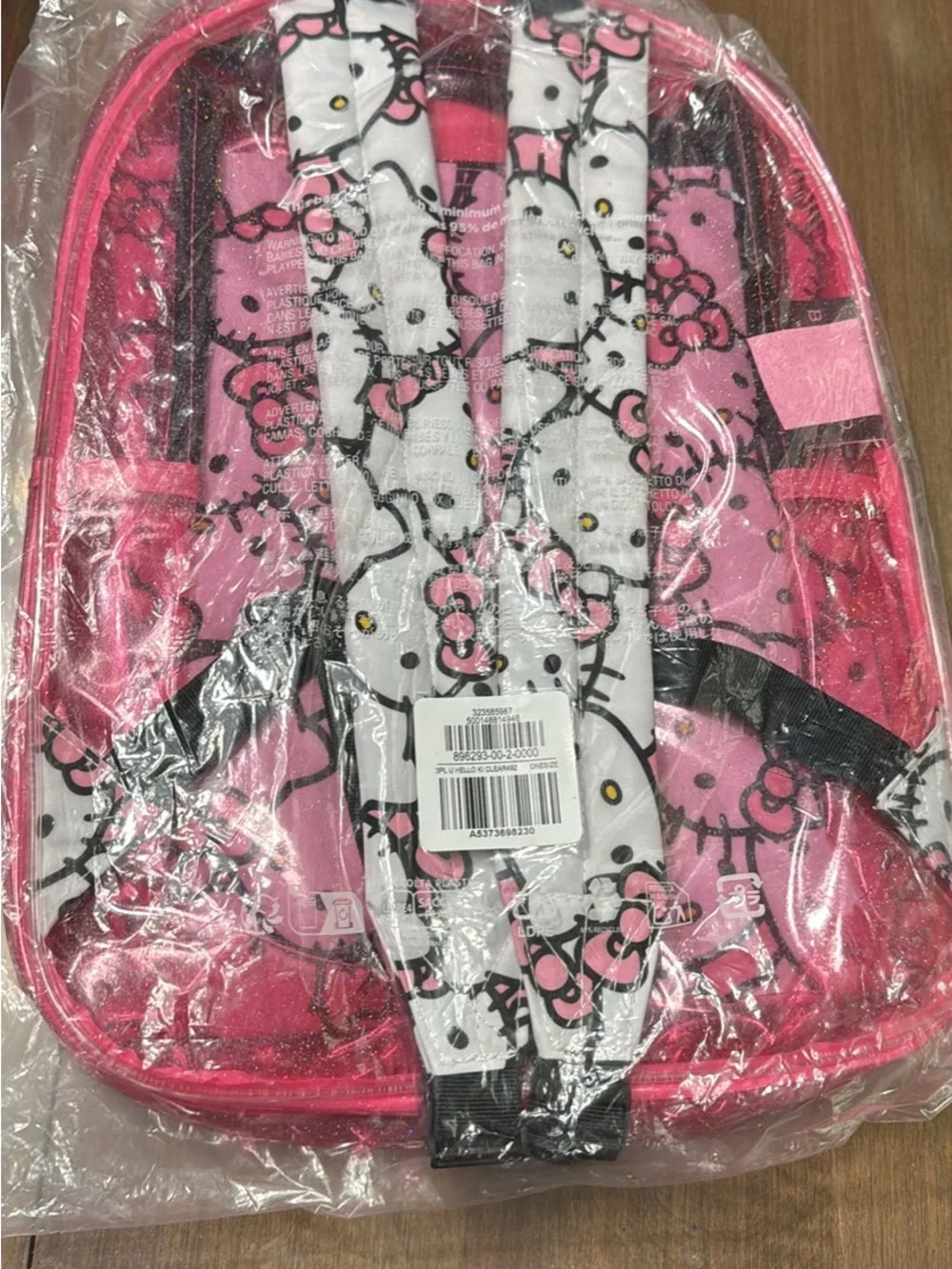 Hello Kitty Hot Pink Clear Kids Backpack with Patterned Straps